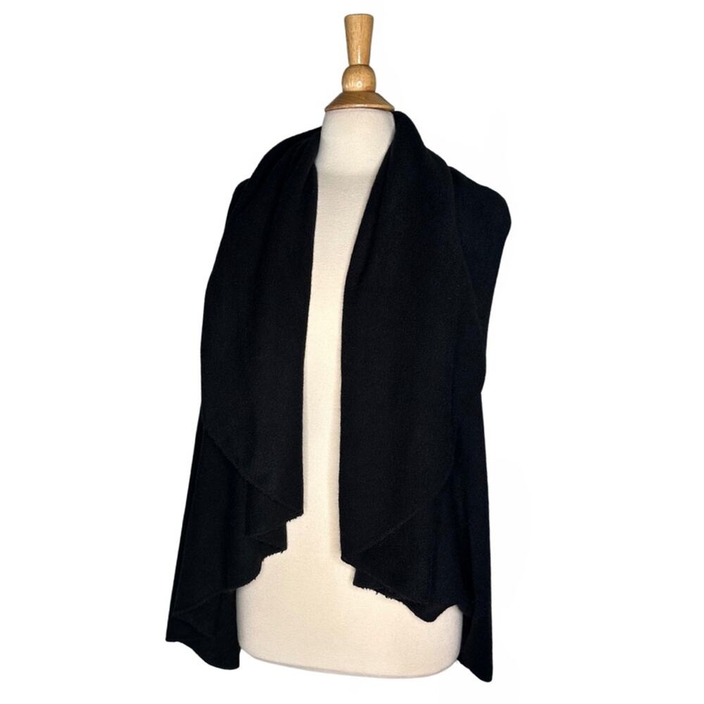 Elegant Black Shawl Wrap Sleeveless Open Front Cardigan Knit Sweater Material